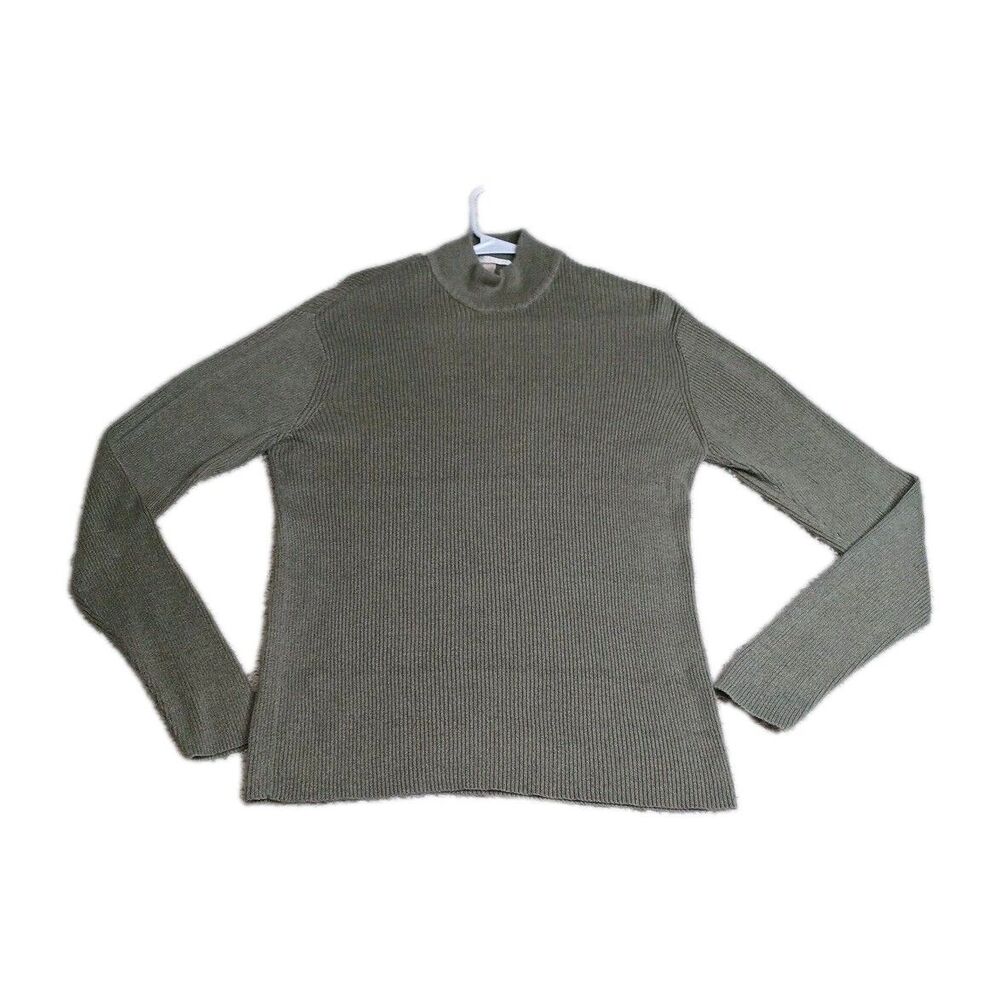 Perry Ellis Mens Sweater Large L Moss Green Long Sleeve Mock Neck Pullover Knit